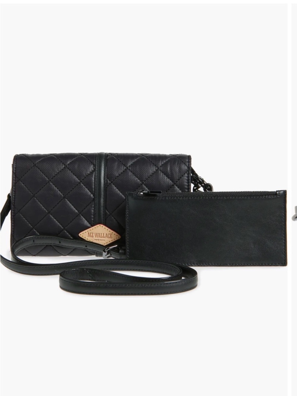 MZ Wallace Black Quilted Leather Wristlet Wallet
